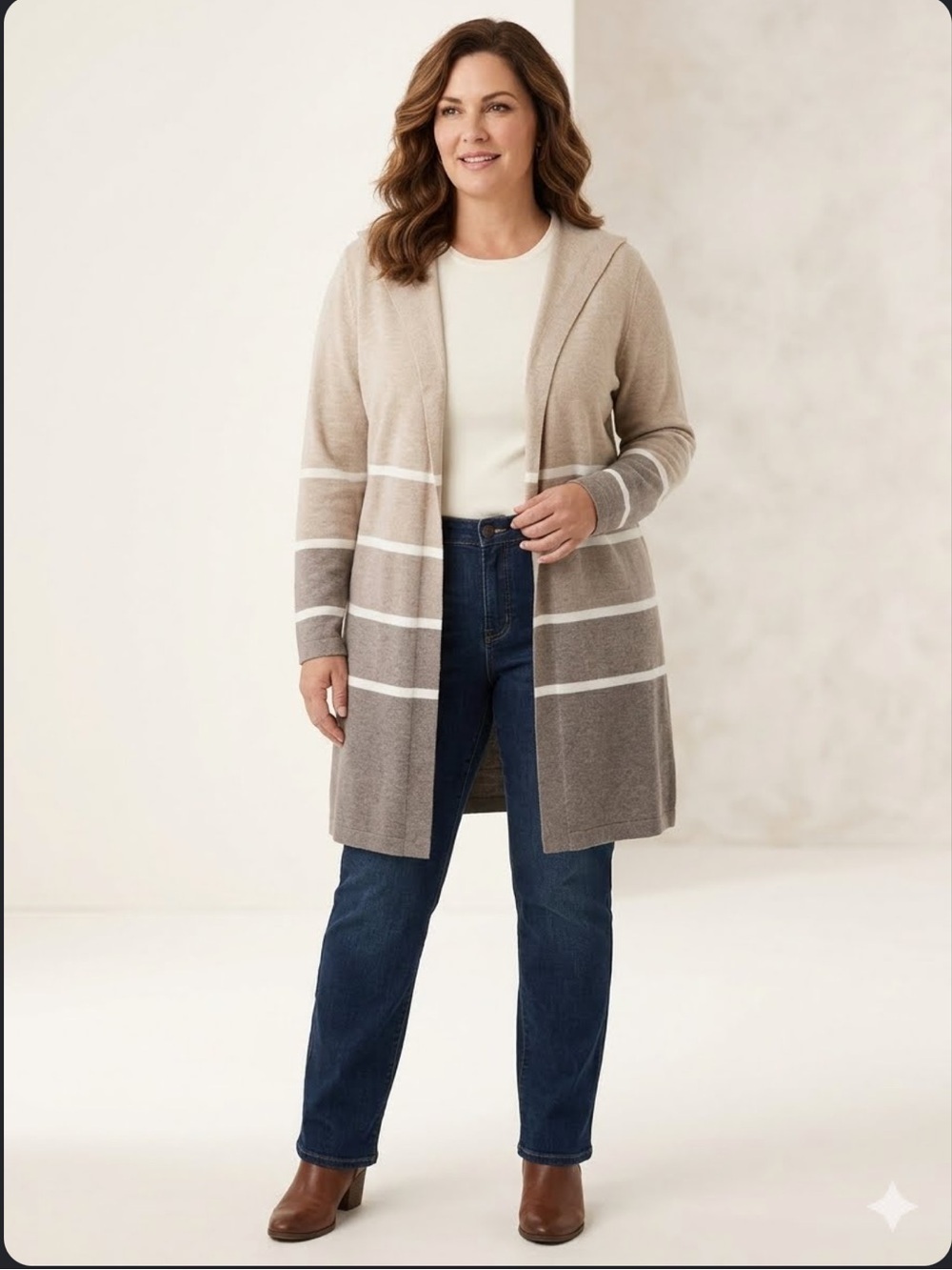 Apt .9 Striped Beige and White Women's cardigan Sweater xl